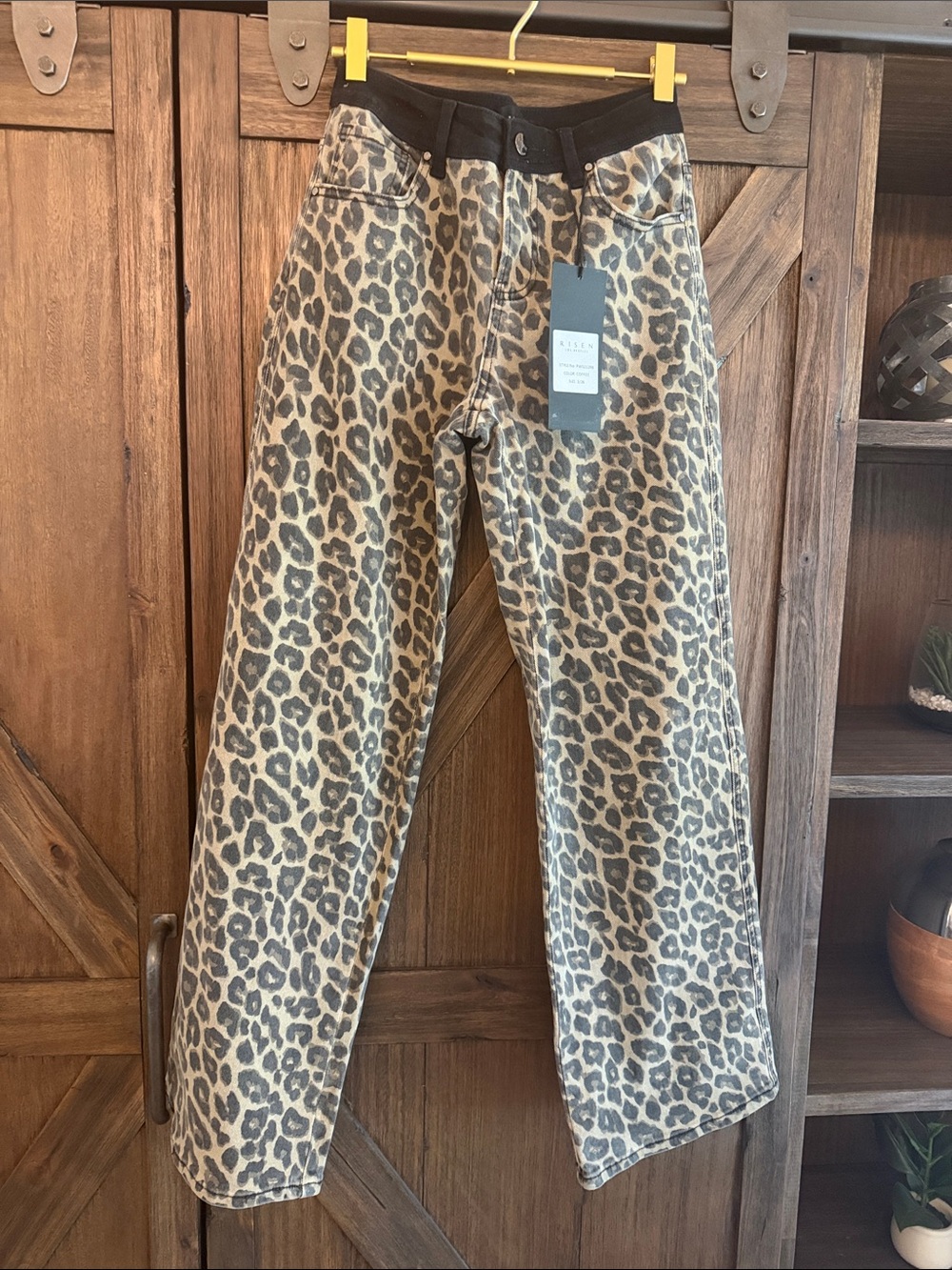Leopard Print High-Rise Women’s Jeans - Beige/Black